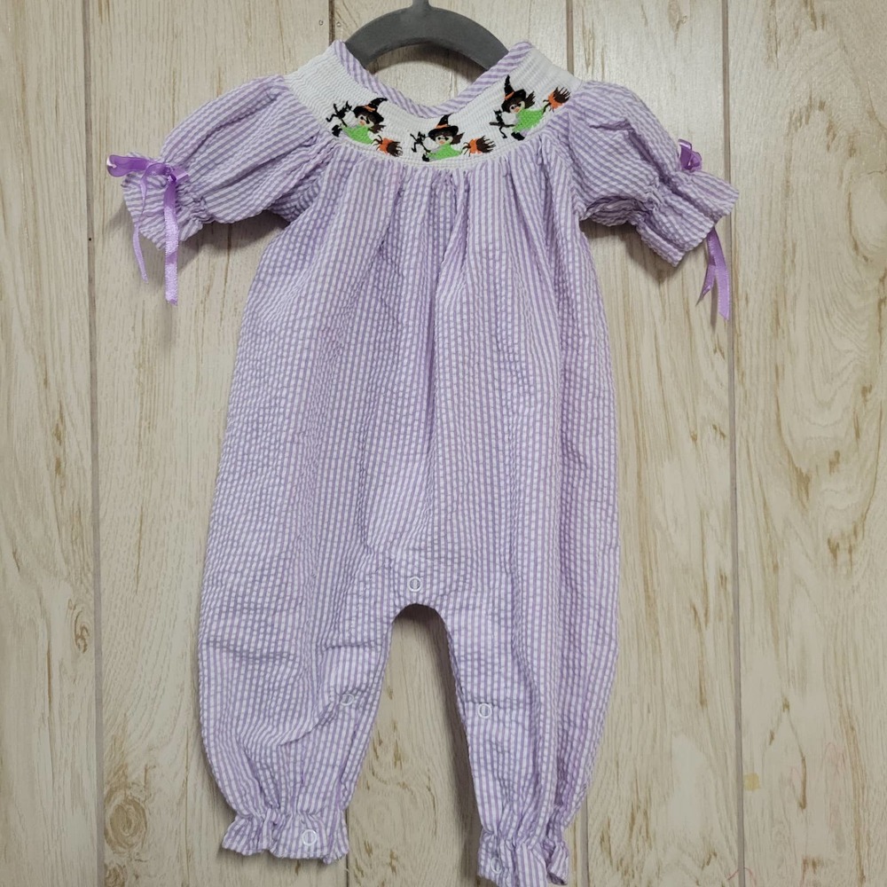 Lil Cactus Halloween Witchy Smocked Romper 3-6M